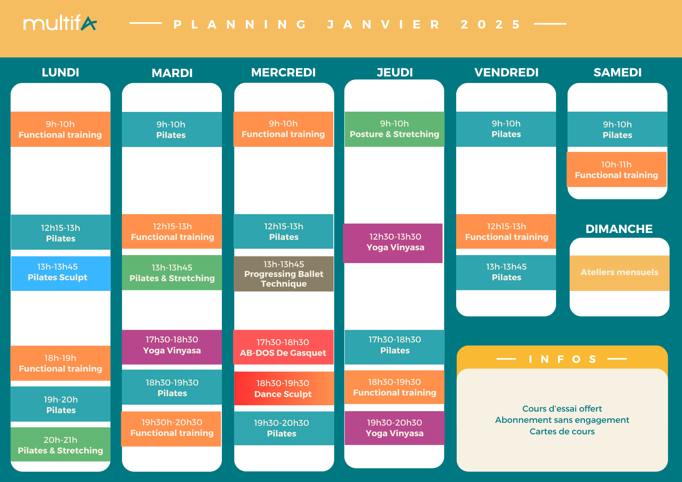 planning 2024-2025 planning pilates lyon et yoga